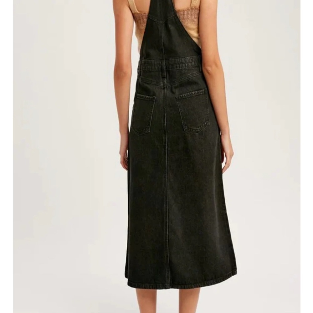 Listicle NWT Black Denim Midi Overall Bib Dress Size S Small - Picture 2 of 11
